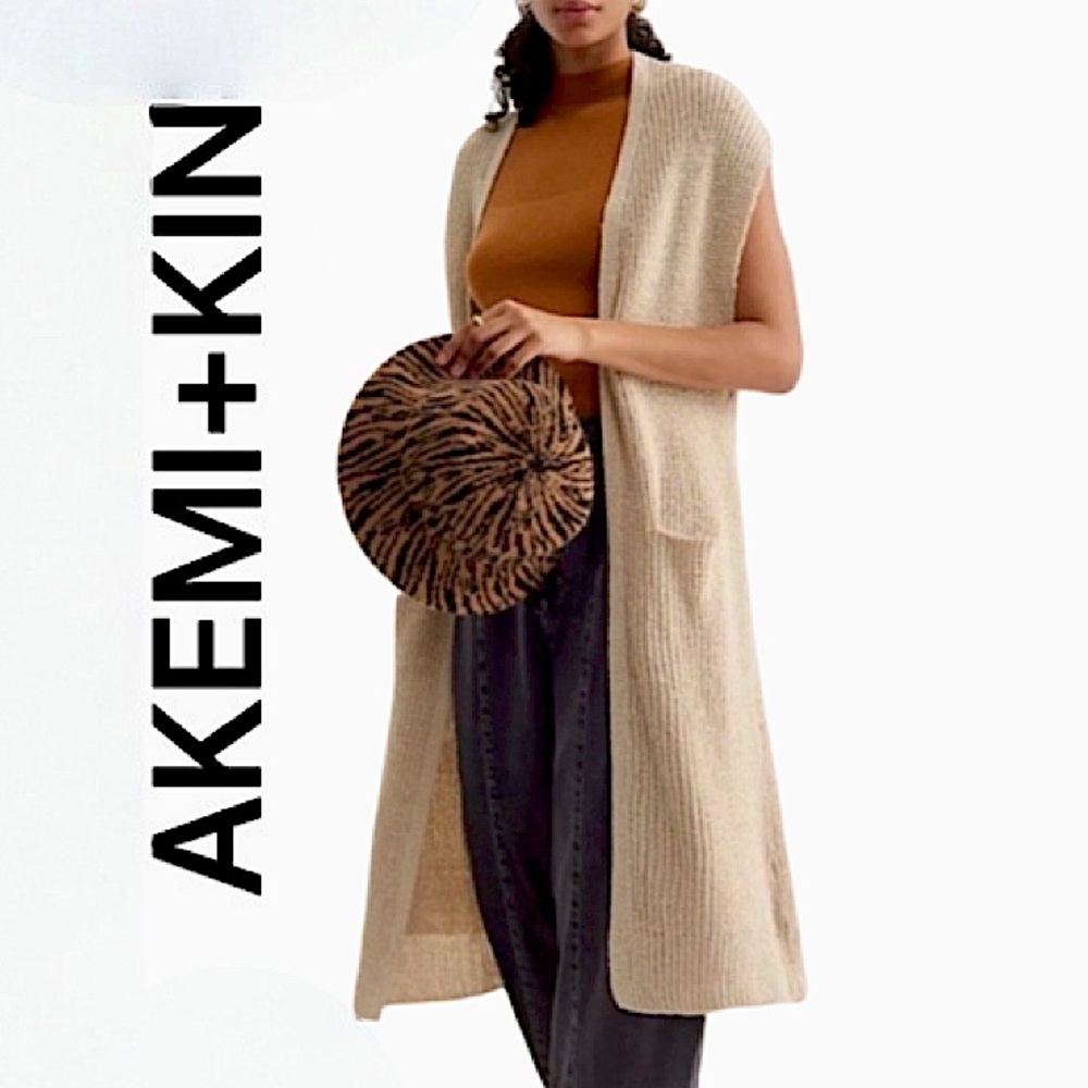AKEMI+KIN.Anthropologie.EUC.Gorgeous“Long Nell”Open Cardigan Sweater.Oatmeal.O/S